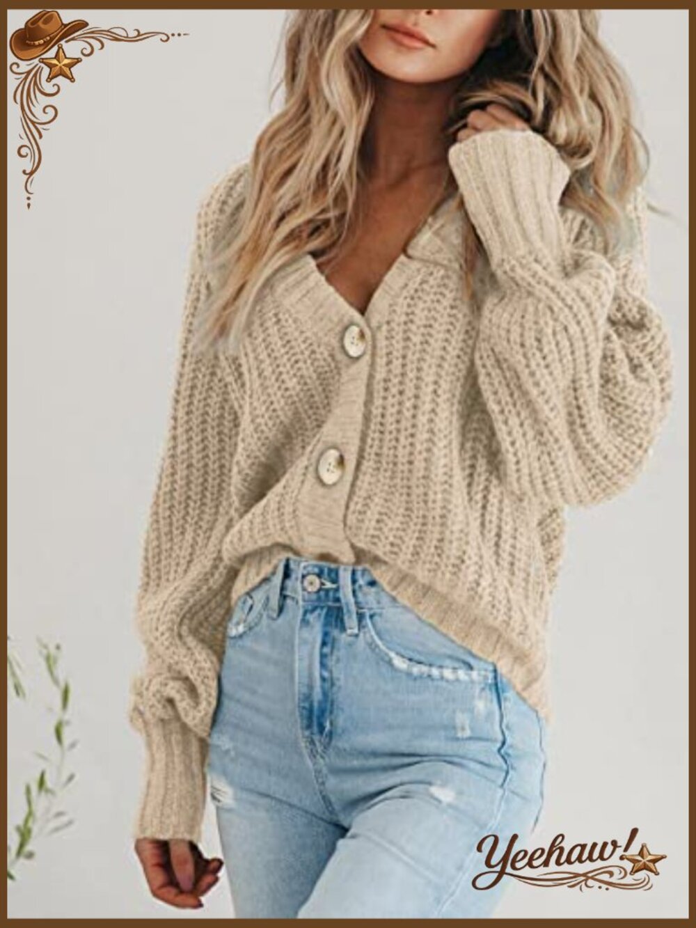 Chunky Knit Open Front Cardigan Long Sleeve Button Loose Short Sweater Coat - Picture 3 of 7